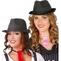 CAPPELLO GANGSTER NERO A STRISCIE BIANCHE PER TRAVESTIMENTI CARNEVALE E PARTY VARI.100%POLIESTERE GUIRCA COD.13367