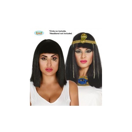 PARRUCCA CAPELLI NERI LISCI CLEOPATRA ANTICO EGITTO PER TRAVESTIMENTI DI CARNEVALE PARTY VARI TOP QUALITY GUIRCA C.4190