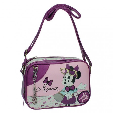 TRACOLLINA MINNIE GLAM DISNEY ORIGINAL 26X22X10CM IN SIMILPELLE FANTASY ROSA E VINACCIO CON APPLICAZIONI A RILIEVO