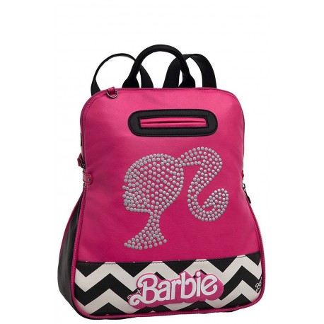 ZAINETTO BORSA BARBIE MATTEL ORIGINAL IN SIMILPELLE 31X35X12CM CON TASCHETTA ANTERIORE E APPLICAZIONI A RILIEVO AGENTO