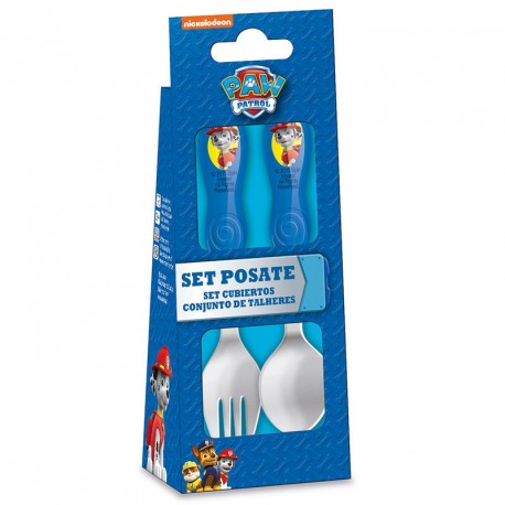 SET 2 POSATE PAW PATROL CUCCHIAIO+FORCHETTA MINI IN PLASTICA E ACCIAIO CM.13 NICKELODEON