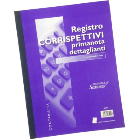 REGISTRO CORRISPETTIVI (PRIMA NOTA DETTAGLIANTI) DUE COPIE AUTORICALCANTI 25 PAGINE FORMATO A4 COD S3051 SCREAMO ITALY