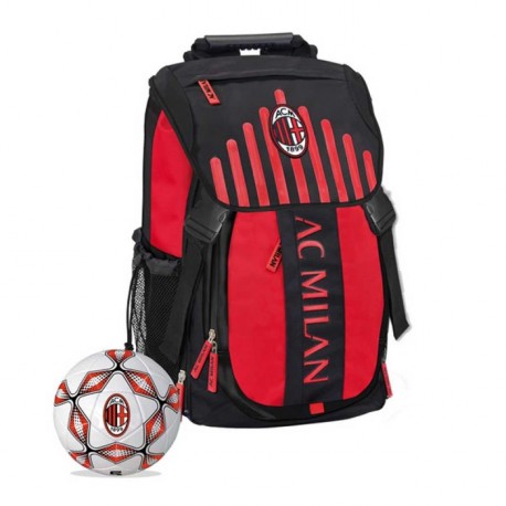 PROMO SCUOLA AC MILAN ORIGINAL ZAINO ESTENS.42X31X14CM+ ASTUCCIO 3 ZIP 41 PEZZI FRIXION/GIOTTO + PALLONE. PANINI ITALY