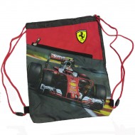 ZAINETTO A SACCA FERRARI KIDS 32X42CM ORIGINAL ROSSO E NERO TASCA CON ZIP LOGO IN GOMMA DISTRIBUITO DA F.C.PANINI ITALY