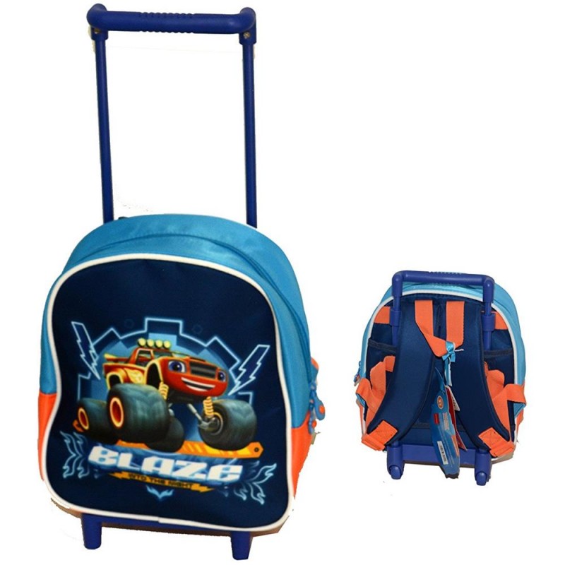 ZAINETTO TROLLEY ASILO BLAZE ORIGINAL NICKELODEON 30X24X12CM COLORATO BLU  AZZURRO ARANCIO CON DISEGNO MACCHINA - Parole e Pensieri