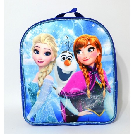 ZAINO ASILO FROZEN DISNEY ORIGINAL 1 ZIP CON DISEGNI E GLITTER BLU E AZZURRO 28X26X10CM ALTA QUALITA" ACCADEMIA ITALY