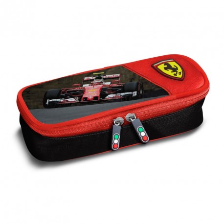 ASTUCCIO OVALE ORGANIZZATO FERRARI KIDS ORIGINAL ROSSO E NERO CON LOGO IN GOMMA DISTRIBUITO DA F.C.PANINI ITALY