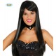 PARRUCCA LUNGA LISCIA NERA MELENAS PER TRAVESTIMENTI DI CARNEVALE HALLOWEEN E FESTE VARIE A TEMA TOP QUALITY GUIRCA 4591