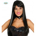 PARRUCCA LUNGA LISCIA NERA MELENAS PER TRAVESTIMENTI DI CARNEVALE HALLOWEEN E FESTE VARIE A TEMA TOP QUALITY GUIRCA 4591