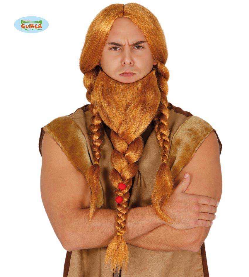 Set Parrucca E Barba Vichingo Grigio - Con Trecce, Per Carnevale E Costumi - Foto 2