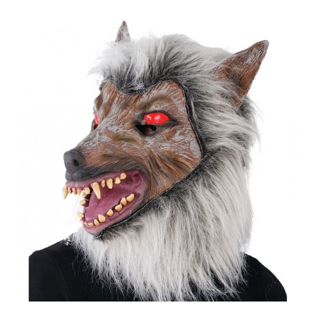 MASCHERA COMPLETA COPRICAPO LUPO CON PELO PER TRAVESTIMENTI DI HALLOWEEN CARNEVALE E PARTY VARI TOP QUALITY GUIRCA 2706