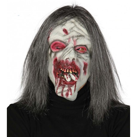 MASCHERA HORROR ZOMBIE CON CAPELLI PER TRAVESTIMENTI DI CARNEVALE HALLOWEEN E FESTE VARIE TOP QUALITY GUIRCA COD 2461