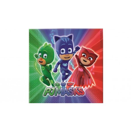 CONFEZIONE 20 TOVAGLIOLI CARTA PJMASKS I SUPER PIGIAMINI 33X33CM 2 VELI PER FESTE DI COMPLEANNO IN POLPA DI CELLULOSA