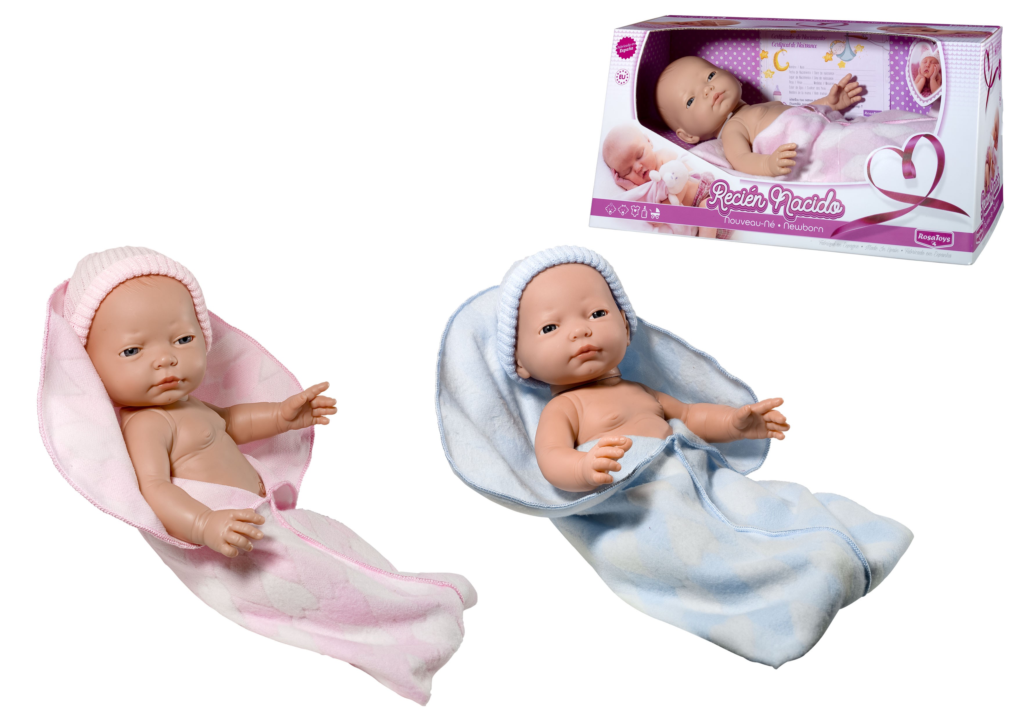BAMBOLA NEONATO 45CM CON CAPPELLINO E COPERTINA ROSA E CON CERTIFICATO DI NASCITA TOP QUALITY ROSA TOYS MADE IN ESPANA Parole e Pensieri