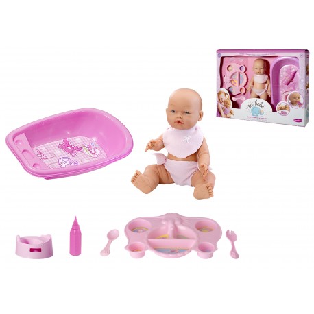 SET BEBÈ BAMBOLOTTO 32CM BEVE E FA LA PIPÌ ACCESSORI PAPPA E BAGNETTO CON SCATOLA TOP QUALITY ROSA TOYS 1150 ESPANA