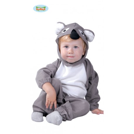 COSTUME CARNEVALE KOALA BABY 12/24 MESI VESTITO COMPLETO TUTA CON CAPUCCIO GRIGIO E BIANCO 100%POLIESTER COD 85549