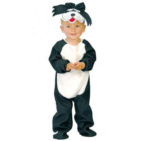 COSTUME CARNEVALE GATTO BABY 6/12 MESI VESTITO COMPLETO TUTA E CAPPELLO BIANCO E NERO 100%POLIESTER COD 78141