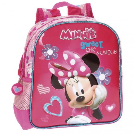 ZAINO ASILO MINNIE DISNEY FABULOUS ORIGINAL 23X25X10CM.70%MICROF.ROSA FUCS 30%PVC CON SISTEMA PER INNESTO CARRELLINO