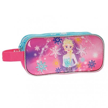 BUSTINA BEAUTY PORTATUTTO SCUOLA E DA VIAGGIO FROZEN DISNEY ORIGINAL 23X10X9CM 3 SCOMPARTI 3 ZIP POLIESTER DISEGNO PVC