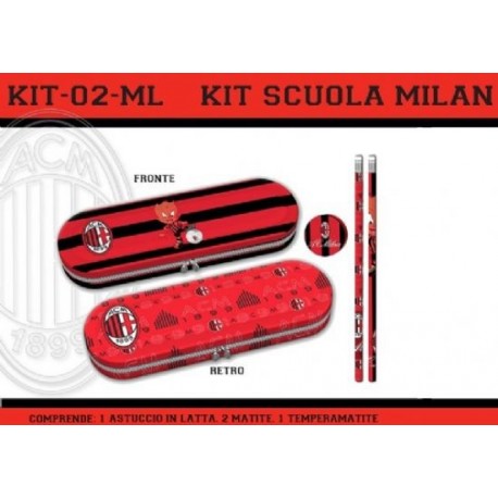 KIT SCUOLA AC MILAN PORTAPENNE- 2 MATITE CON GOMMINA- TEMPERINO