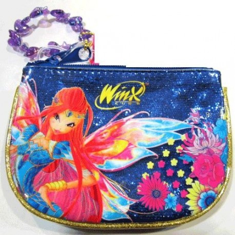 PORTAFOGLIO DOPPIO CON ZIP WINX BLOOM BLU CON GLITTER