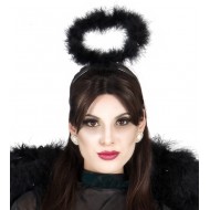 DIADEMA ANGELO NERO CON PIUME NERE ARTICOLI PER TRAVESTIMENTI DI HALLOWEEN CARNEVALE E PARTY A TEMA