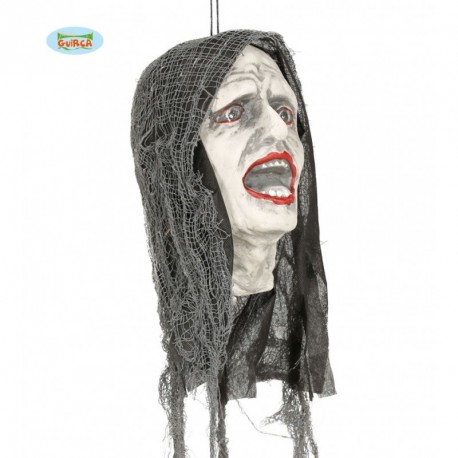 TESTA MOSTRO ZOMBIE 25CM CON LUCI E COPRICAPO NERO ARTICOLI DECORATIVI PER LOCALI E FESTE DI HALLOWEEN GUIRCA 26130