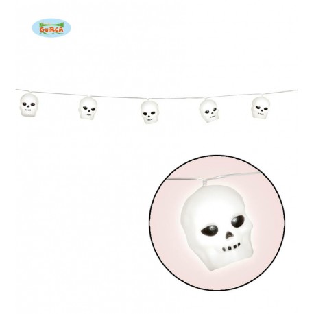 GUIRLANDA DI 12 TESCHI 5,5X4,5CM LUCI LED 180CM ARTICOLI DECORATIVI PER HALLOWEEN E PARTY A TEMA BATTERIE INCLUSE