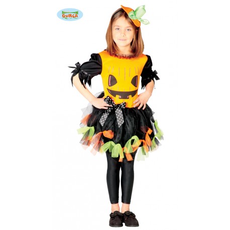 COSTUME ZUCCA BAMBINA 5/6 ANNI VESTITO COMPLETO DI DIADEMA PER TRAVESTIMENTI DI HALLOWEEN E PARTY A TEMA COD 82516