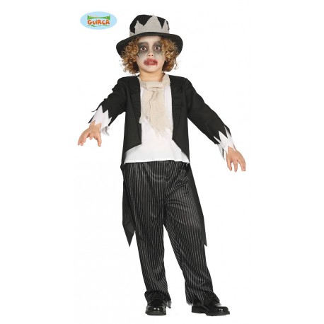 COSTUME MOSTRO ZOMBIE BABY 5/6 ANNI VESTITO COMPLETO DI CAPPELLO/GIACCA/CAMICIA E FOUL/PANTALONI HALLOWEEN/CARNEVALE