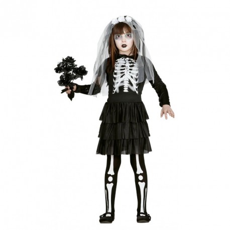 COSTUME FANTASMA BAMBINA 10/12 ANNI VESTITO E VELO PER TRAVESTIMENTI DI HALLOWEEN CARNEVALE E SCENE A TEMA HORROR