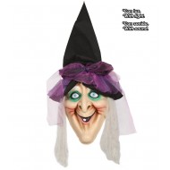 FACCIONE SAGOMATO STREGA PARLANTE 120CM CON LUCI FIOCCO CAPPELLO E CAPELLI ARTICOLI DECORATIVI PER FESTE DI HALLOWEEN