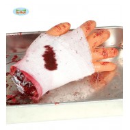 MANO MOZZATA INSANGUINATA FASCIATA IN PLASTICA ARTICOLI DECORATIVI E SCHERZI PER FESTE DI HALLOWEEN E CARNEVALE