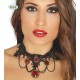 COLLANA IN METALLO NERO CON 3 RUBINI + RUBINO CENTRALE GRANDE ARTICOLO PER TRAVESTIMENTI DI HALLOWEEN CARNEVALE E PARTY