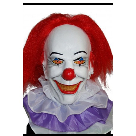 MASCHERA LATTICE BIANCA COMPLETA CON CAPELLI ROSSI CLOWN ASSASSINO ALTA QUALITA" PER TRAVESTIMENTI DI CARNEVALE HALLOWEE