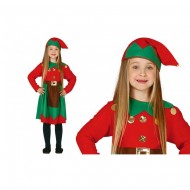 COSTUME ELFA BABY 3/4 ANNI VESTITO COMPLETO DI CAPPELLO PER FESTE E TRAVESTIMENTI DI NATALE RECITE NATALIZIE SCUOLA