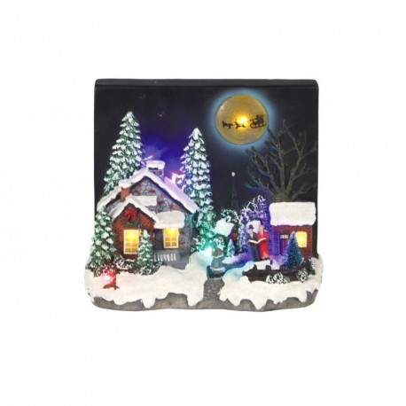 CARILLON PAESAGGIO BLU NATALIZIO INNEVATO MUSICA DI NATALE CON LUCI 20X11X17,5CM.IN RESINA FUNZIONA A BATTERIE