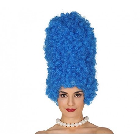 PARRUCCA CAPELLI RICCI BLU ACCONCIATURA ALTA PER TRAVESTIMENTI DI CARNEVALE E PARTY A TEMA MARGE SIMPSON