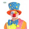CAPPELLO CLOWN H 20CM - DIAM.INTERNO 19CM - ARANCIO E BLU DECORATO PER TRAVESTIMENTI DI CARNEVALE GIOCOLIERE CIRCO