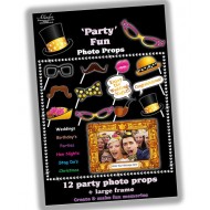 BLISTER 12 MASCHERINE ASSORTITE IN CARTONCINO E UNA CORNICE PORTA FOTO PARTY FUN 12 PARTY PHOTO PROPS + LARGE FRAME