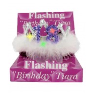 CORONCINA IN PVC HAPPY BIRTHDAY 18 ANNI CON LUCI E PIUME FUNZIONAMENTO A BATTERIE INCLUSE