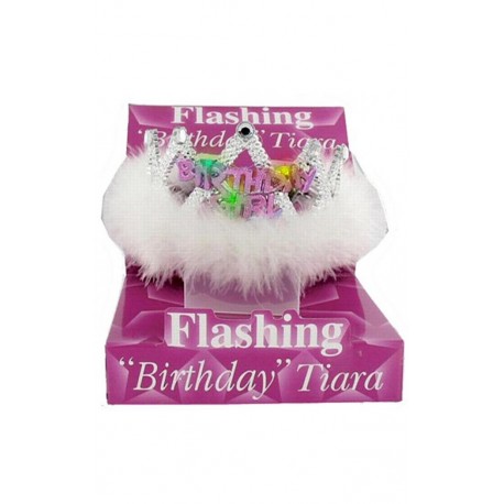 CORONCINA IN PVC HAPPY BIRTHDAY GIRL CON LUCI E PIUME FUNZIONAMENTO E BATTERIE INCLUSE