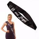 FASCIA IN RASO NERO CON SCRITTA ARGENTO 18 ANNI E HAPPY BIRTHDAY EFFETTO DIAMANTINI