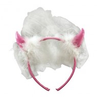 DIADEMA ROSA CON CORNA MORBIDE PELO E VELO BIANCO 55CM ARTICOLI PER TRAVESTIMENTI CARNEVALE HALLOWEEN E PARTY VARI