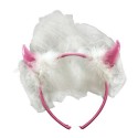 DIADEMA ROSA CON CORNA MORBIDE PELO E VELO BIANCO 55CM ARTICOLI PER TRAVESTIMENTI CARNEVALE HALLOWEEN E PARTY VARI