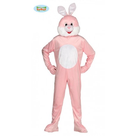 COSTUME CARNEVALE CONIGLIO ADULTO MIS.UN.52/54 ROSA E BIANCO VESTITO TUTA E CAPUCCIO PER TRAVESTIMENTI E SPETTACOLI VARI