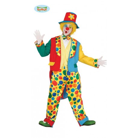 COSTUME CARNEVALE CLOWN PAGLIACCIO ADULTO TAGLIA M 48/50 VESTITO GIOCOLIERE COMPLETO DI GIACCA CAPPELLO E PANTALONI