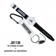 OROLOGIO DA POLSO IN PVC E PORTACHIAVI CON MOSCHETTONE LOGO UFFICIALE JUVENTUS