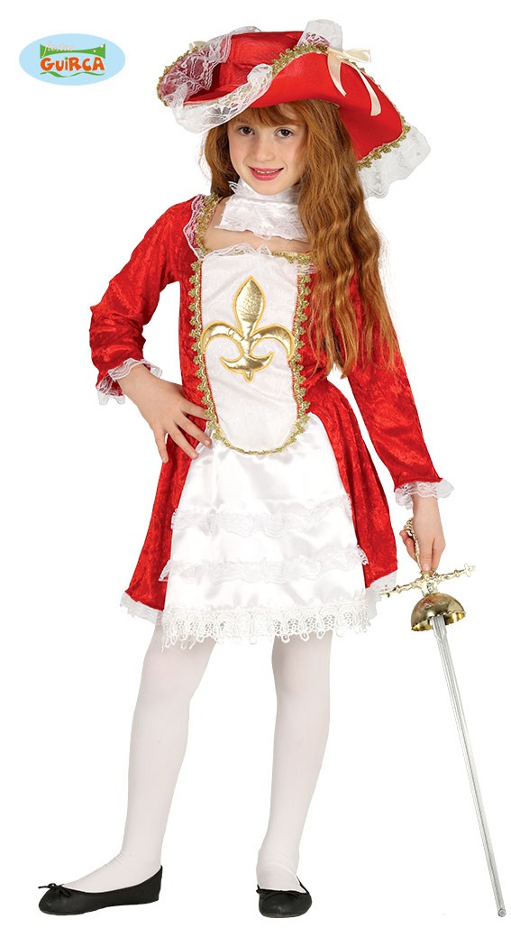 COSTUME CARNEVALE MOSCHETTIERA BAMBINA 5/6 ANNI VESTITO COMPLETO