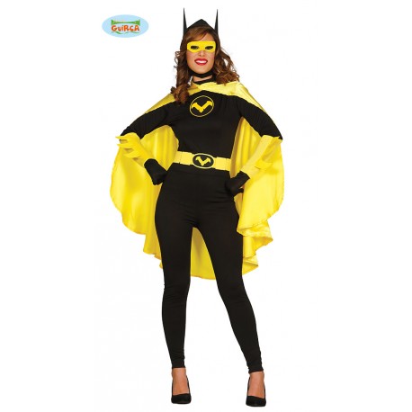 COSTUME CARNEVALE BLACK HEROINE BATMAN DONNA ADULTA TAGLIA S.M VESTITOSPANDEX TUTA/CAPUCCIO/MASCHERA/MANTELLO/CINTURA